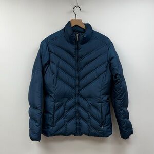 Eddie Bauer Premium Goose Down Quilted Puffer Coat Softshell Jacket Blue Medium
